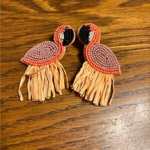 Flamingo Beaded Fringe Earrings